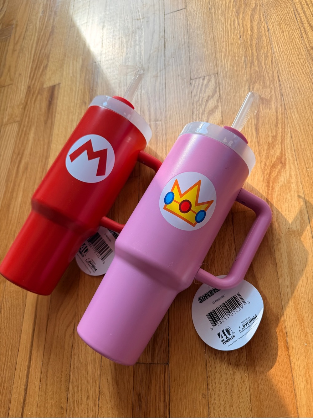 Nintendo Red Mario & Pink Princess Crown Tumbler Set with Straws